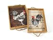 Pack of 4 Country Bistro Wooden Rooster Serving Trays with Rope Handles