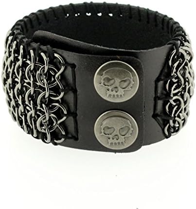 Black Genuine Leather Cuff Unisex Bracelet Wristband Rocker Metal Hardware Studs