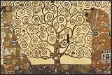 Professionally Framed Gustav Klimt Tree of Life Gold Contrast Art Print Poster - 24x36 with RichAndFramous Black Wood Frame