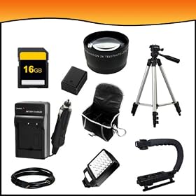 Everything You Need Accessory Bundle Combo Package Kit for Canon VIXIA HFM50-HFM500-HFM52 Full HD Camcorders includes BP727 Battery + BP727 Charger + 16GB SD Memory Card + HDMI + Video Light Kit + Telephoto HD Lens + Case + Action Grip + Full Size Tripod