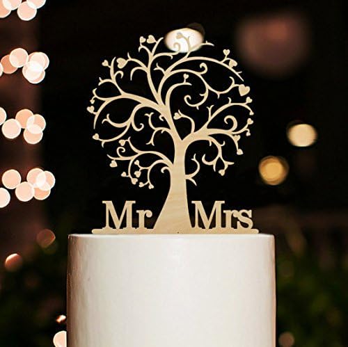 Vintage Rustic Heart Tree Wedding Cake Toppers Mr and Mrs