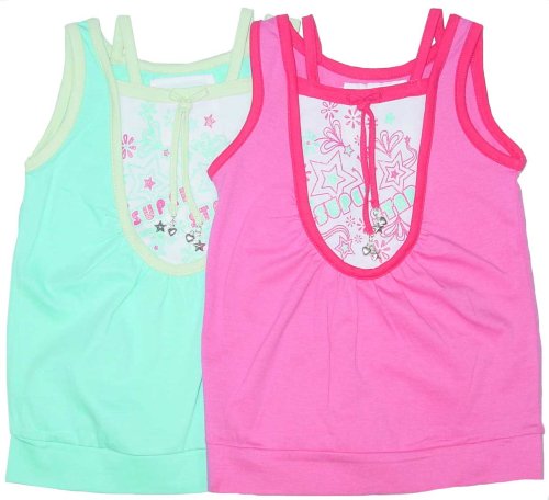 Click here to buy Little Girls' Tank Top with Mock Layers and Super Star Screenprint with Silver Charms.