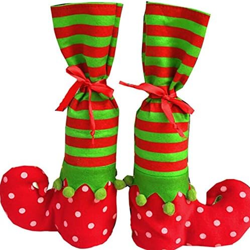 Miraclears 1 Pair Christmas Table Leg Covers Elf Elves Feet Shoes Legs Party Decorations Candy Bag Christmas Supplies