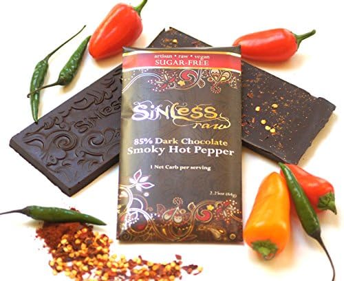 12-pack-Sinless Raw Smoky Hot Pepper 85% Chocolate Bar, 2.25 Oz (64g) (Smoky Hot Pepper 85%)