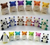 Iwako Japanese Eraser 19 Pcs. Panda, Penguin & Hamster (including Special Version Cream Color)