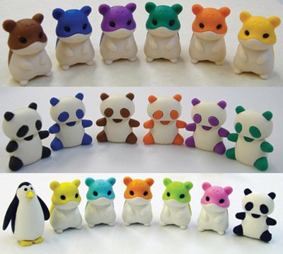 Iwako Japanese Eraser 19 Pcs. / Panda, Penguin & Hamster (including Special Version Cream Color)