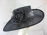 Stunning Navy Blue with White spots Sinamay Wedding Occasion Hat.Perfect for Ascot,Wedding or Special Occasion.