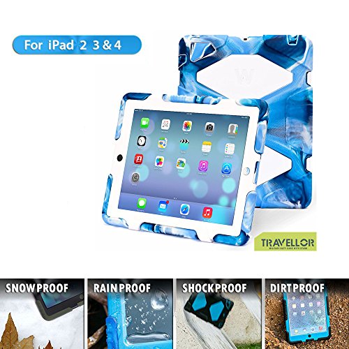 iPad Cases,iPad 2 Case,iPad 3 Case,iPad 4 Case,TRAVELLOR®[Heavy Duty] iPad Case,Three Layer Armor Defender And Full Body Protective Case Cover With Kickstand And Screen Protector for iPad 2/3/4 - Navy/White