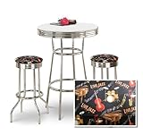 Chrome Bar Table & 2 Chrome Jazz Instruments Fabric Seat Barstools