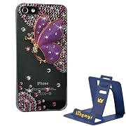 Kingmys Purple Angel Butterfly Bling Diamond Crystal Hard Case Cover for iPhone 5 5G