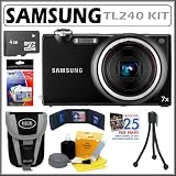 Samsung TL240 14MP Digital Camera with 31mm Wide Angle 7x Optical Zoom Lens and 3.5-inch Touch Screen in Black + 4GB Accessory Kit