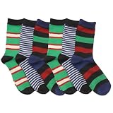 Childrens Boys Football & Stripe Pattern Casual Socks (Pack of 6)