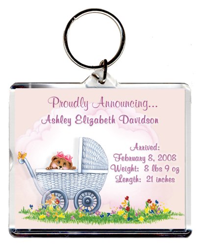 Too Cute Birth Announcement Baby Photo Bag Tag, Personalized, 2.75 x 3.25 Carriage (Girl)