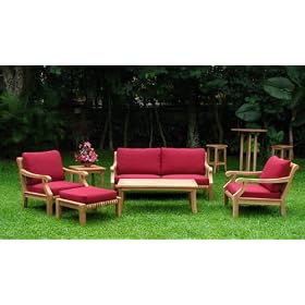 New Luxurious 6 Piece Teak Sofa Set - Sofa, 2 Lounge Chairs, Ottoman, Coffee Table And Side Table by WholesaleTeak