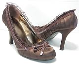 Brown Satin Lace Formal Pumps Bows