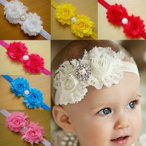 TANZKY® 10pcs Fashion Baby Headband Rose Pearl Ribbon Flower Princess Hairband