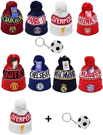 Soccer Fan Beanie Winter Hat with Key Chain by World Sports Fanatics® ✮ All Clubs &amp; Countires ✮ Knit and Cuffed ✮ One Size Fits All (Adult - One Size Fits All, Liverpool)