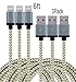Frieso 3Pack 6ft Nylon Braided Charging Cable for iPhone 7, 7 plus, 6s 6 Plus 5s 5c 5,iPhone SE, iPad Pro, Air 2, iPad mini 4 3 2, iPod touch 5th gen / 6th gen / nano 7th gen (Gray+Gold)