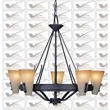 Lodge - 5 Light Rustic Chandelier Lighting Fixture - Frontier Iron Bronze - Sandstone Glass - B2965
