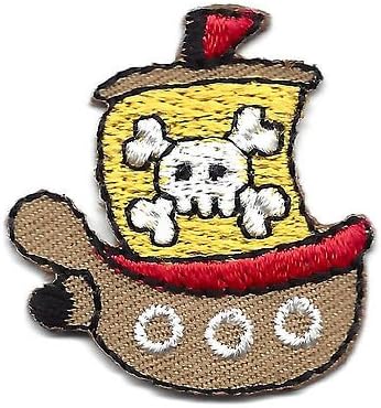 LOT OF 2 - PIRATE SHIP w/SKULL - -Iron On Embroidered Applique Patch/Nautical