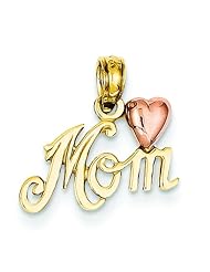 14K Two Tone Gold Mom with Heart Pendant Jewelry