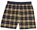 Adult Flannel Boxer Shorts Elastic Waist False Fly Navy Blue and Gold Plaid