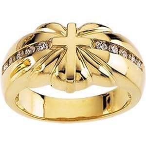 IceCarats Designer Jewelry 14K Yellow Gold Diamond Accented Cross Ring Size 6