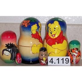 Winnie Winny Pooh Honey Bear Russian Nesting Doll. 5 Pc 4 in #4.119 by 
