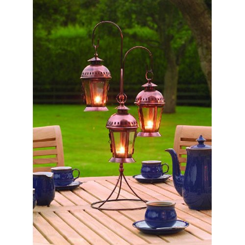 Indoor / Garden Three Hanging Lantern Candle Holder Copper The