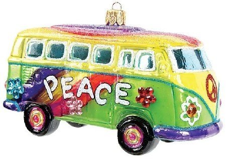 Hippie VW Bus Polish Glass Christmas Ornament