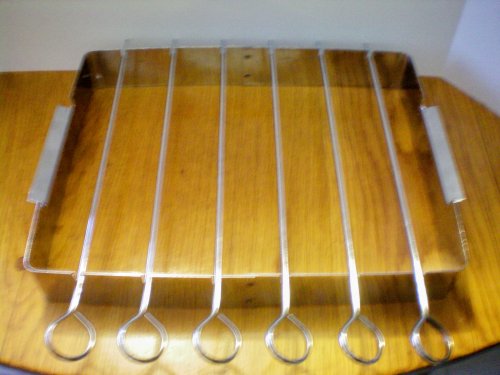 Skewer Set of 6 Skewer Rods Shish Kabob Skewer Rods and Rack [for use on Farberware Rotisserie or any grill] 10.25