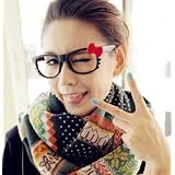 BDS - Kitty Glasses (Black/White) with Bow (Blue) No Lenses + One Free Smart Wrap Silicone Rubber Earphone/earbud Cord Manager Cable Winder Wrap Reel