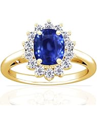 14K Yellow Gold Cushion Cut Blue Sapphire Ring With Sidestones