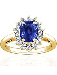 18K Yellow Gold Cushion Cut Blue Sapphire Ring With Sidestones