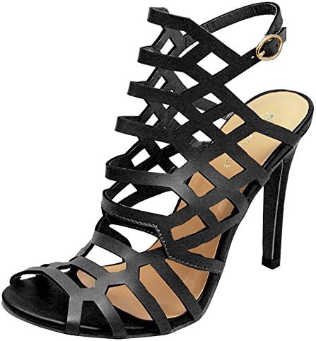 Eye Candie Women's Kaia-31 Geometric Caged Heel Sandal (9 B(M) US, Black)