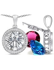 Switch-It Gems (tm) Round 12mm Simulated Diamond Pendant with 12 Interchangeable Simulated Birthstones in 925 Sterling Silver