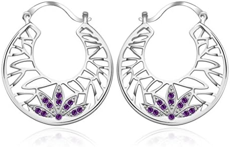 BLINGEL Women's Fashion Jewelry Brass Plated with 925 Sterling Silver Elegant Round CZ Crystal Filigree Floral Half Hoop Clip-on Earrings