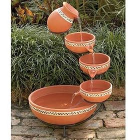Smart Solar Solar Powered 4-Tier Cascade Fountain. Natural Terracotta Mosaic from Garden Fountains