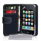 Mobile Madhouse TM Tasche F�r Das Apple iPhone 3 / 3G /3GS Leder Brieftasche Schutzh�lle Schwarz Mit Displayschutz Folie Und Graues Micro Faser Poliertuchvon "Yousave"