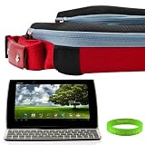 ASUS SL101 SLIDER Case Hard Cube Case with Shoulder Strap, Attached Pocket to Contain ASUS Accessories, and Reinforced Nylon Exterior for All Models of ASUS SL101 Slider 10.1 Inch Android Tablet** BLACK - RED ** + VanGoddy Trademarked Live * Laugh * Love Wrist band