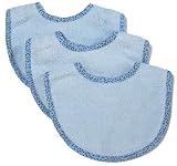 Frenchie Solid Baby Bib With Brown Leaf Binding, 3 Pack, Blue