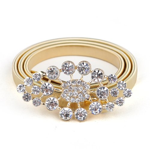 TopTie Rhinestone Buckle Spring Waist Belt