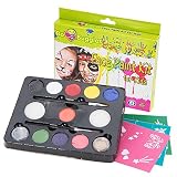 Face Paint Kit For Kids By Bo Buggles; Safe Non Toxic 9 Color Palette; 30 Stencils, 2 Glitters, 2 Brushes. Professional Quality Set. Great Childrens Boys & Girls Face Painting Party Kit + Bonus Ebook