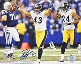 Troy Polamalu Autographed Steelers 8x10 Photo (Arms Raised) w/ JSA COA