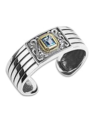 Athena Jewelry Sterling Silver and 14k Gold Sky Blue Topaz Goddess Bangle Bracelet