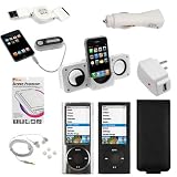 GTMax Crystal Clear Case + Black Leather Case + Black Skin Case + LCD Screen Protector + USB Car Charger + USB Home Charger + Retractable USB Data Cable + 3.5mm Stereo Headset + Mini Speaker + 4 Channels 3.5mm FM Transmitter for Apple iPod nano 16GB 8GB 5th 5G Generation NEWEST MODEL