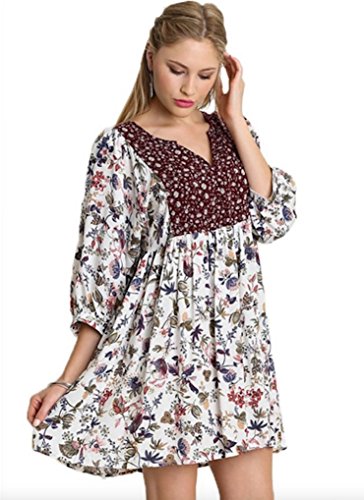 Umgee Women's Floral Mixed Print Boho Dress Regular & Plus