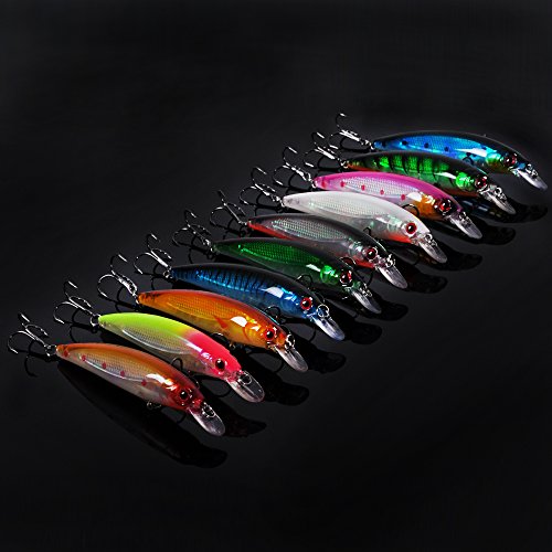 Piscifun 10 Colors 4.33inch 0.48oz Plastic Deep Diver Sinking Minnow Lure with 3D Eyes Two VMC Treble Hooks
