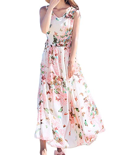 (ディーコッテ)D'Kotte レディース 春 ワンピース ワンピ ロング丈 マキシ シフォン ノースリーブ 蝶々 チョウ リゾート ビーチ neaa148