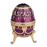 Jewelry : Purple Color Imperial Egg Shaped Musical Trinket Box with Czech Preciosa Crystals